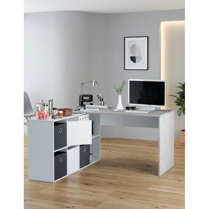 Mesa Office Buc Giratorio Blanco Artik/Cemento - Montiel