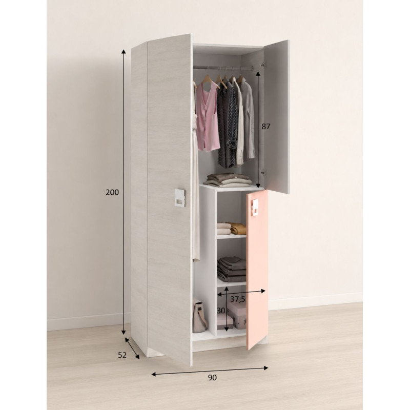Armario Nube Blanco Alpes y Rosa 200x90 cm - Montiel