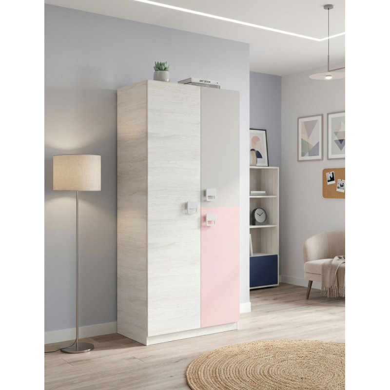 Armario Nube Blanco Alpes y Rosa 200x90 cm - Montiel