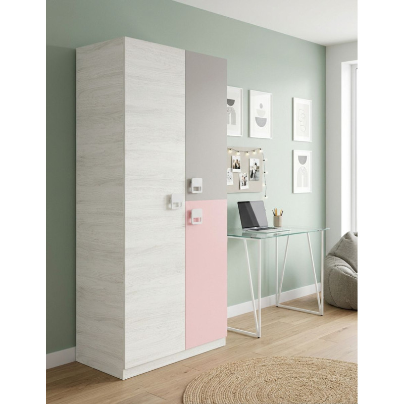 Armario Nube Blanco Alpes y Rosa 200x90 cm - Montiel