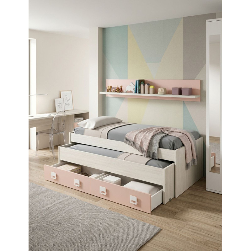 Cama Nido con Estante Nube Blanco Alpes y Rosa - Montiel