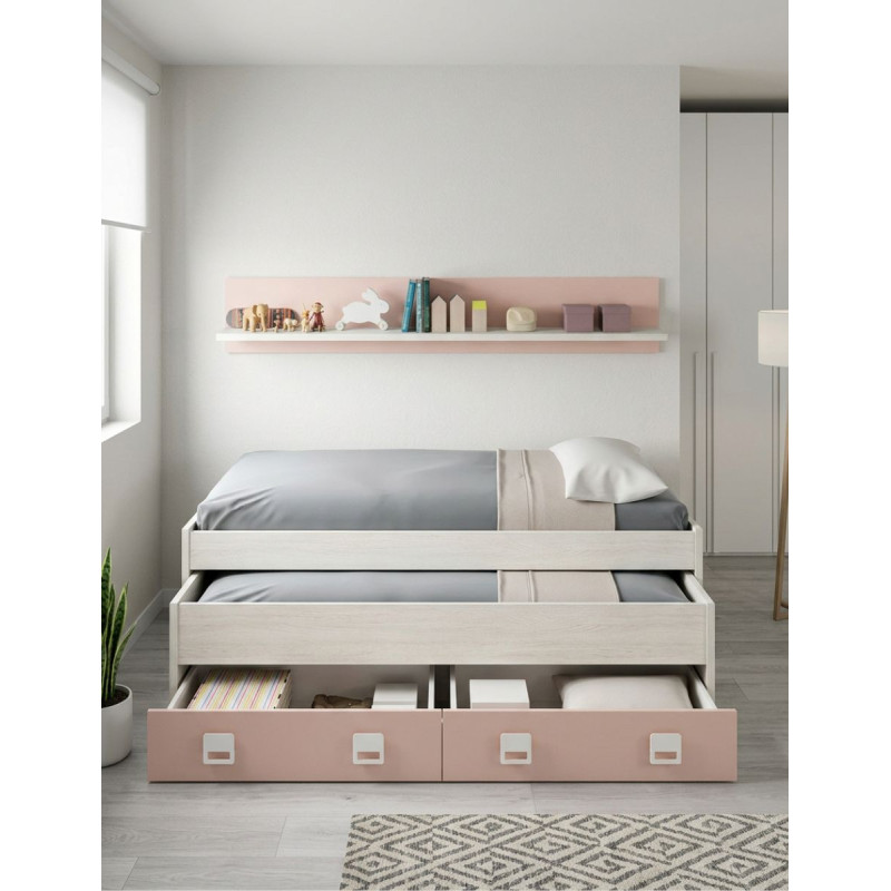 Cama Nido con Estante Nube Blanco Alpes y Rosa - Montiel