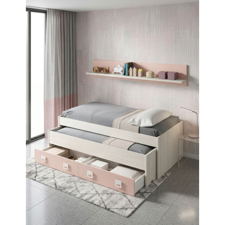 Cama Nido con Estante Nube Blanco Alpes y Rosa - Montiel