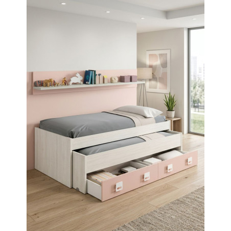 Cama Nido con Estante Nube Blanco Alpes y Rosa - Montiel