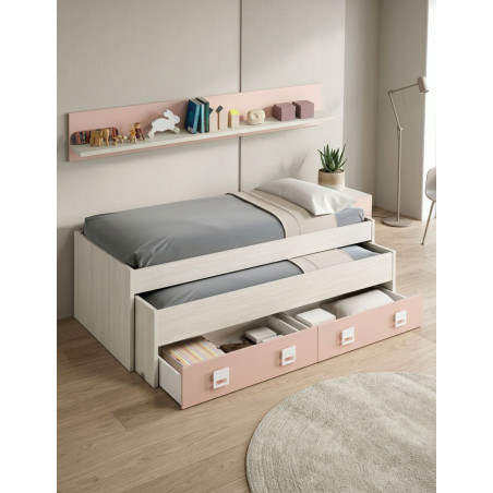 Cama Nido con Estante Nube Blanco Alpes y Rosa - Montiel