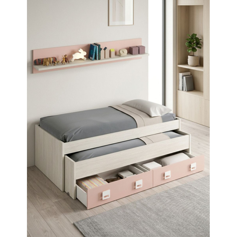 Cama Nido con Estante Nube Blanco Alpes y Rosa - Montiel