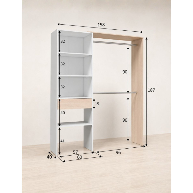 Vestidor Hera 187x150 cm. Blanco y Roble - Montiel