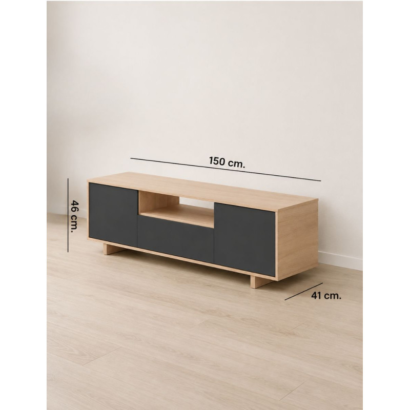 Mueble TV Zaida Roble Canadian / Gris Antracita - Montiel