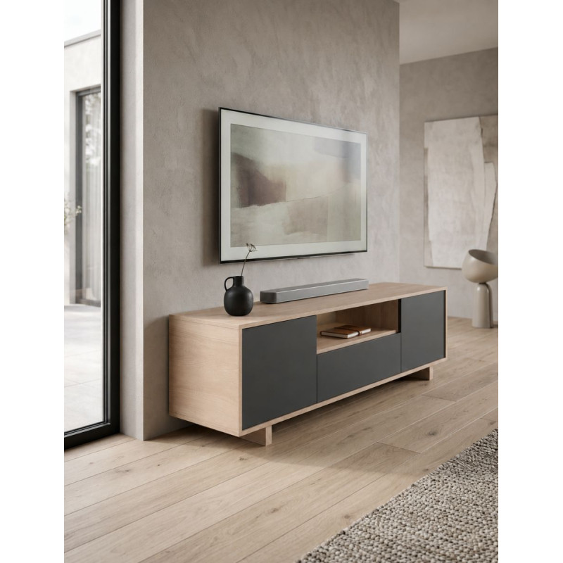 Mueble TV Zaida Roble Canadian / Gris Antracita - Montiel