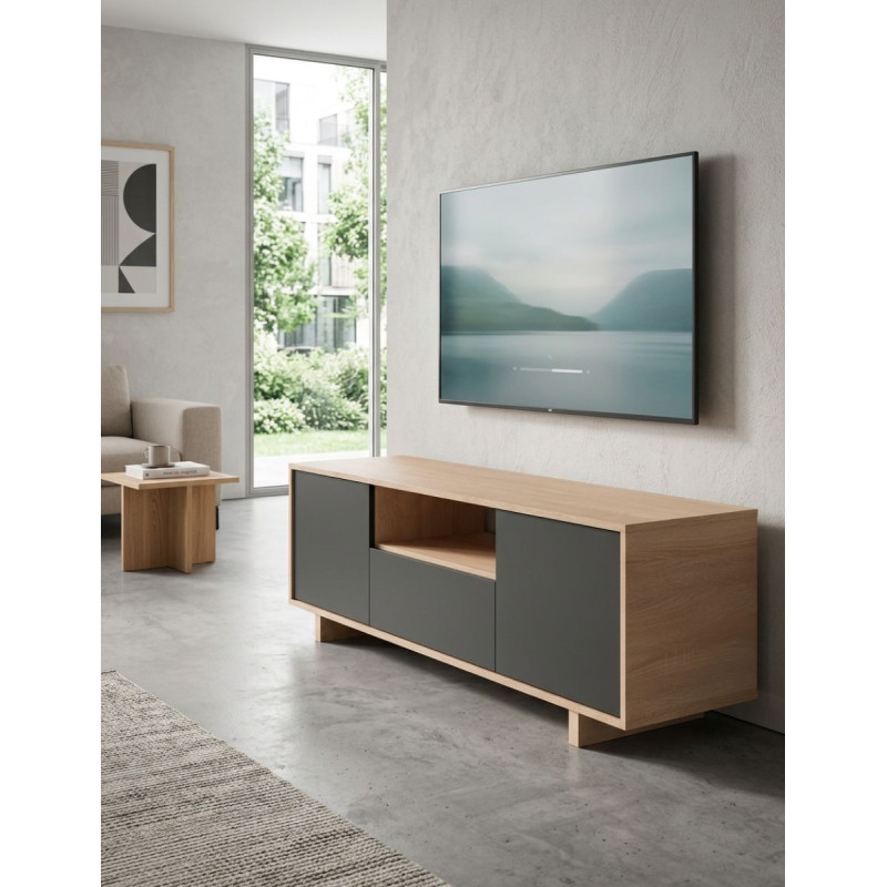 Mueble TV Zaida Roble Canadian / Gris Antracita - Montiel