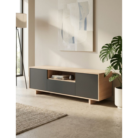 Mueble TV Zaida Roble Canadian / Gris Antracita - Montiel