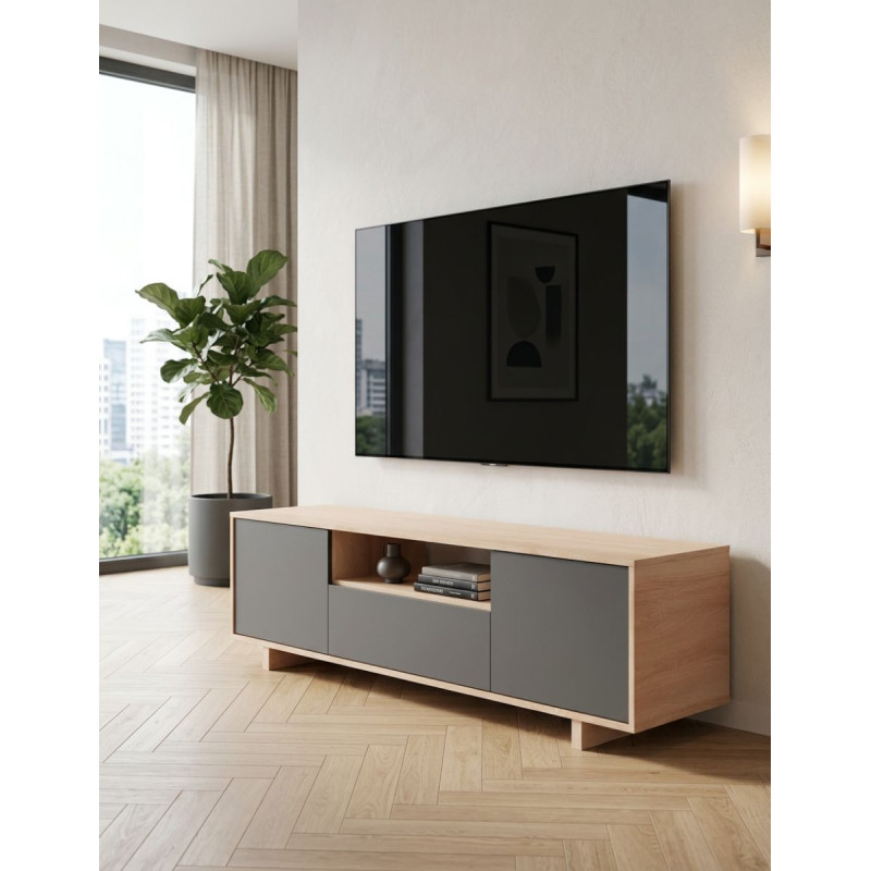Mueble TV Zaida Roble Canadian / Gris Antracita - Montiel