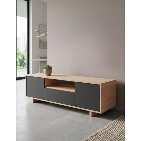 Mueble TV Zaida Roble Canadian / Gris Antracita - Montiel