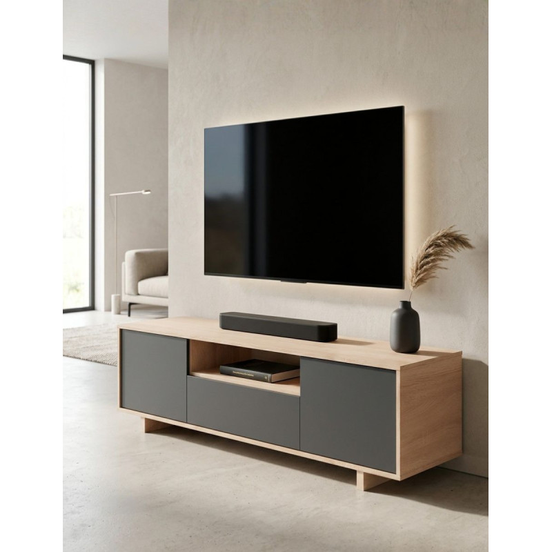 Mueble TV Zaida Roble Canadian / Gris Antracita - Montiel