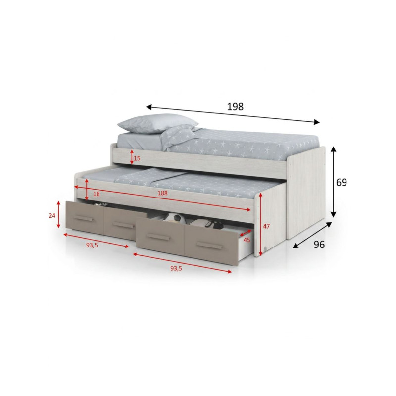Cama Nido + 2 Cajones (190x90 - 180x90)  - Montiel