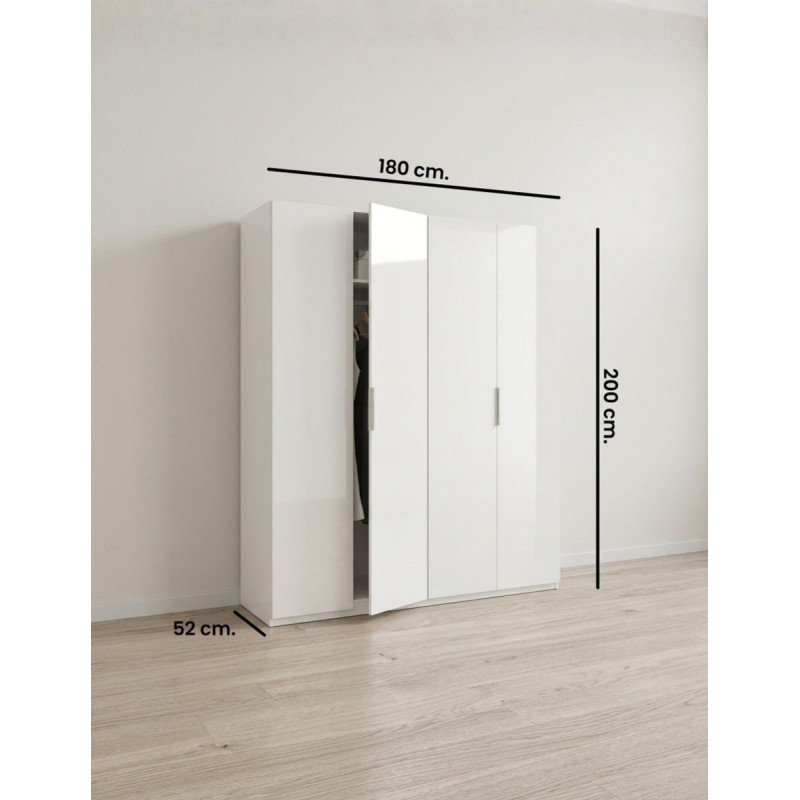 Armario Low Cost Dormitorio 200x180 cm. Blanco Brillo - Montiel
