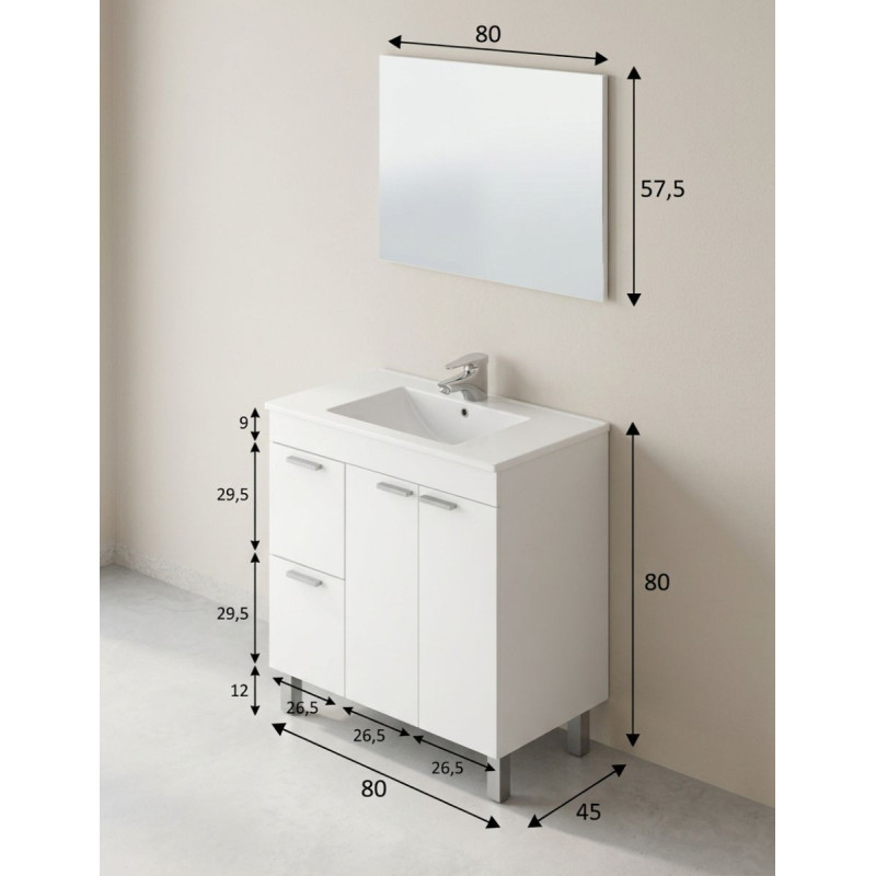 Mueble Lavaba Aktiva con Espejo Blanco Brillo - Montiel