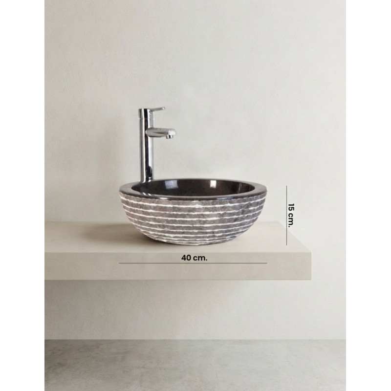 Lavabo Iris Artesanal de Mármol Gris Redondo - Montiel