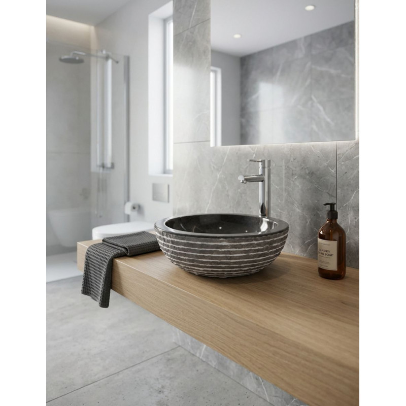 Lavabo Iris Artesanal de Mármol Gris Redondo - Montiel