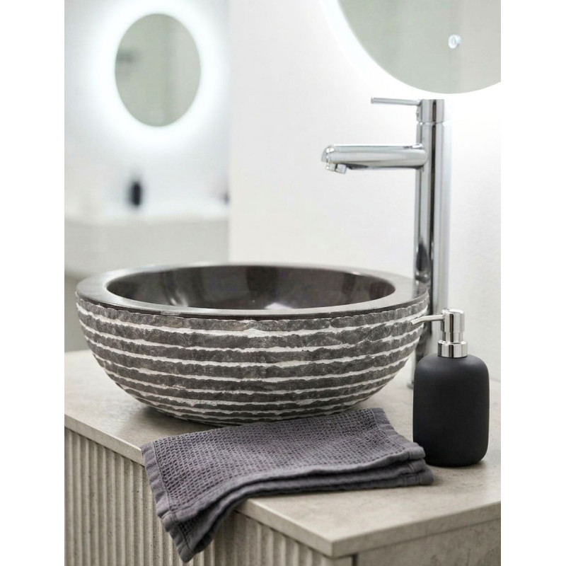 Lavabo Iris Artesanal de Mármol Gris Redondo - Montiel