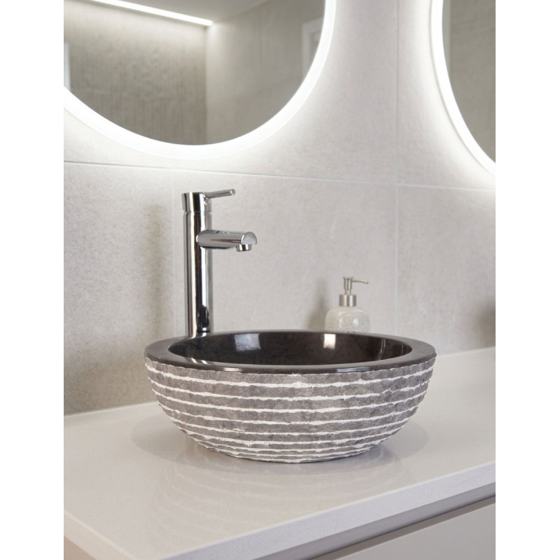 Lavabo Iris Artesanal de Mármol Gris Redondo - Montiel