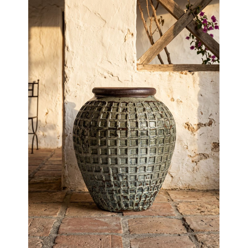 Tinaja Blegy Verde Envejecida de Cerámica 76x64 cm. - Montiel