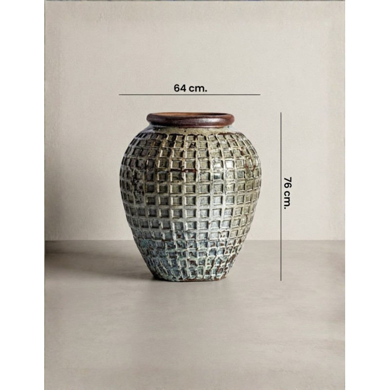 Tinaja Blegy Verde Envejecida de Cerámica 76x64 cm. - Montiel