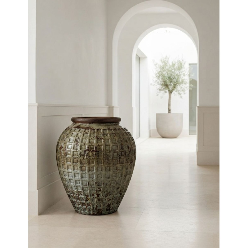 Tinaja Blegy Verde Envejecida de Cerámica 76x64 cm. - Montiel