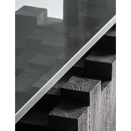 Mesa Auxiliar Pètria de Cristal y Madera Cuadrada - Montiel