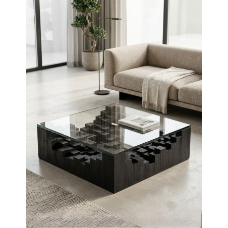 Mesa Auxiliar Pètria de Cristal y Madera Cuadrada - Montiel
