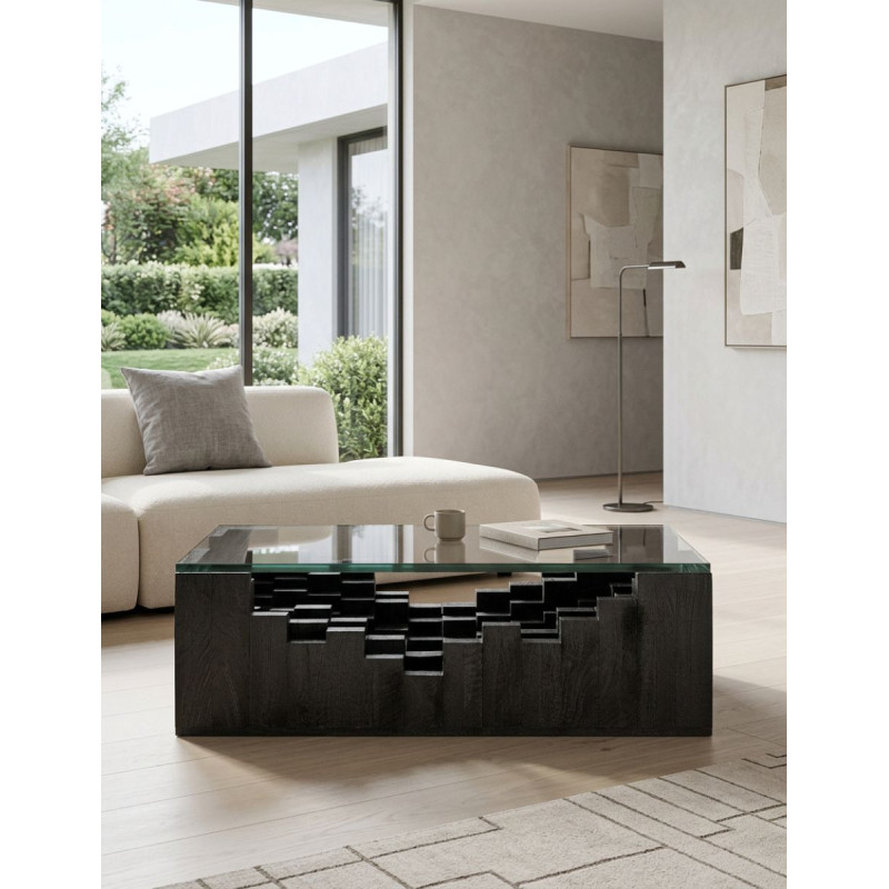 Mesa Auxiliar Pètria de Cristal y Madera Cuadrada - Montiel