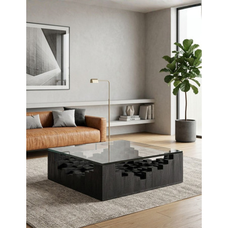 Mesa Auxiliar Pètria de Cristal y Madera Cuadrada - Montiel