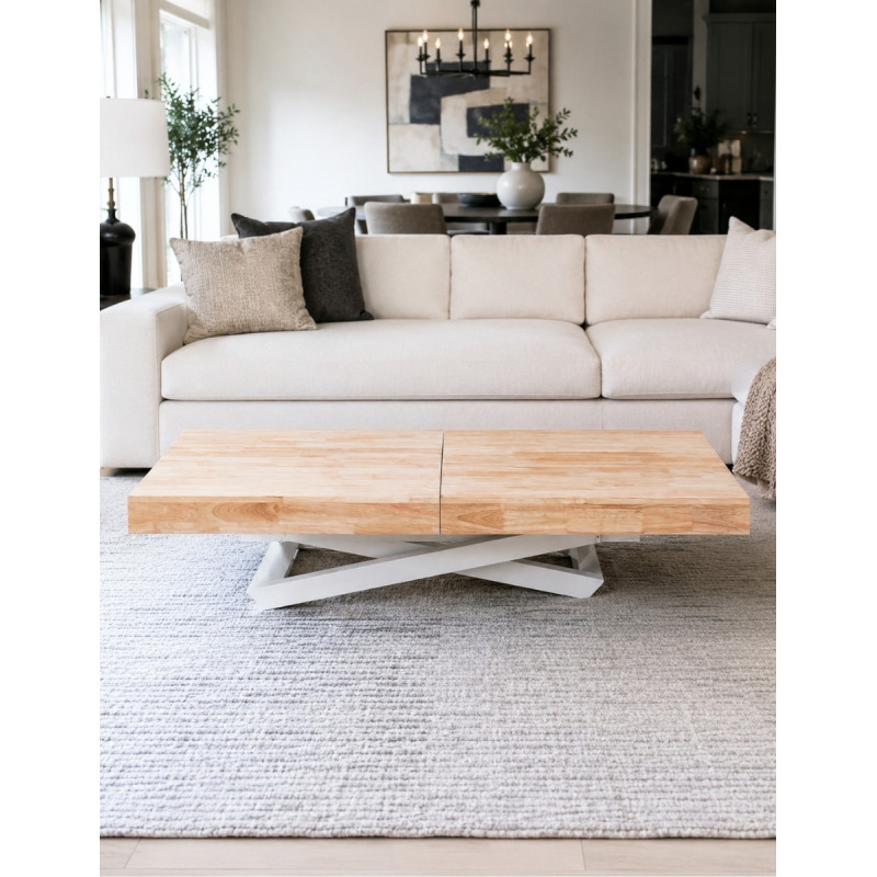 Mesa elevable y extensible de madera y estructura metálica-Montiel