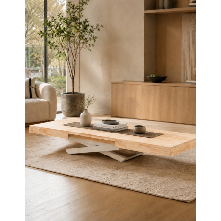 Mesa elevable y extensible de madera y estructura metálica-Montiel