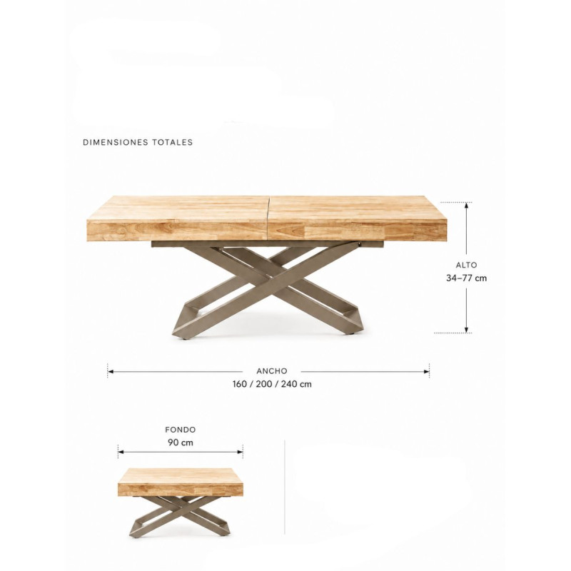 Mesa elevable y extensible de madera y estructura metálica-Montiel