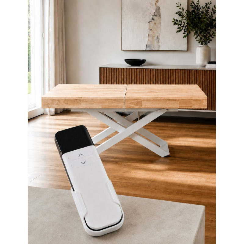 Mesa elevable y extensible de madera y estructura metálica-Montiel