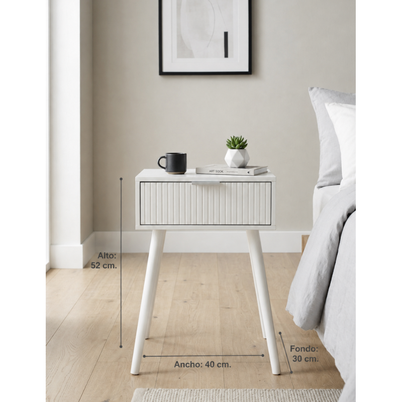 Mesita auxiliar de noche 40x30cm Freya Blanco - Montiel