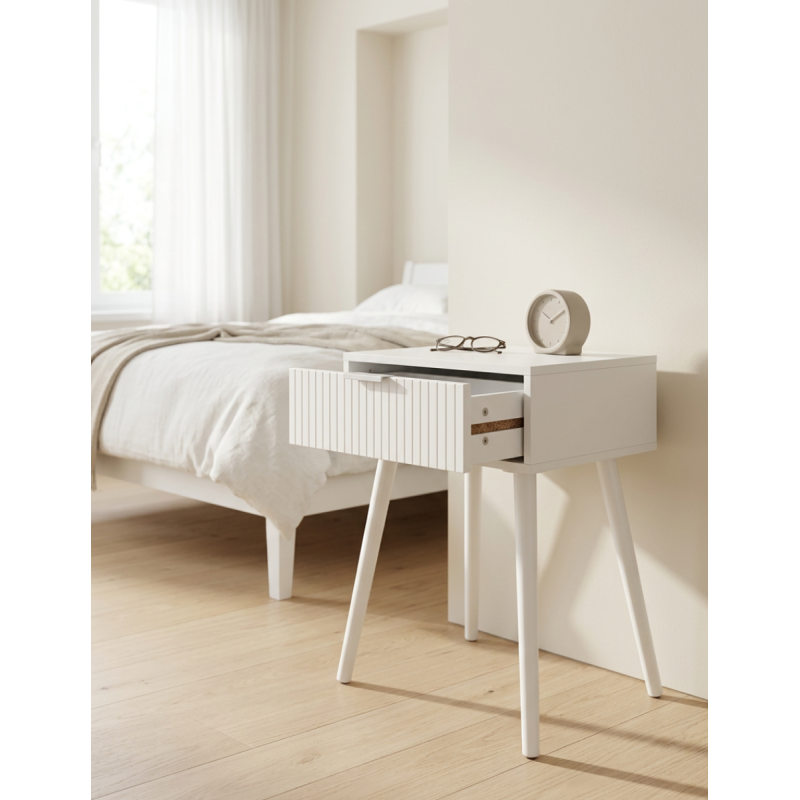 Mesita auxiliar de noche 40x30cm Freya Blanco - Montiel