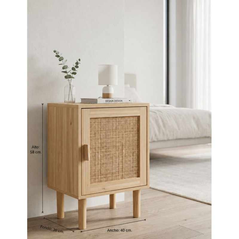 Mesilla Auxiliar Décor 40x30 CM Pino/Rattan - Montiel