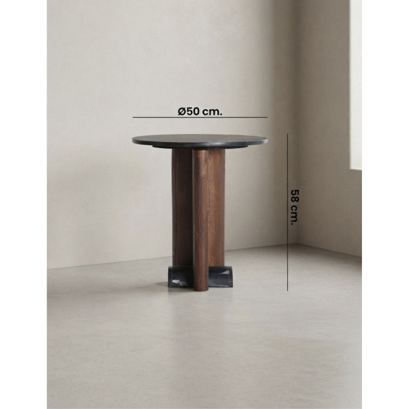 Mesa Eauze Ø50x58 cm. de Mármol y Madera - Montiel