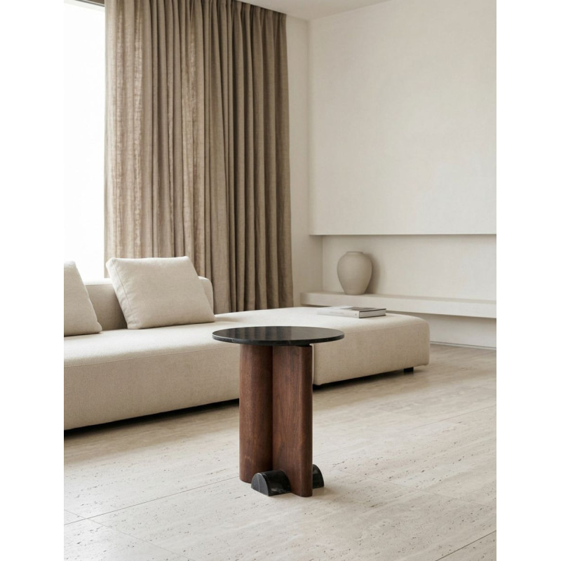 Mesa Eauze Ø50x58 cm. de Mármol y Madera - Montiel