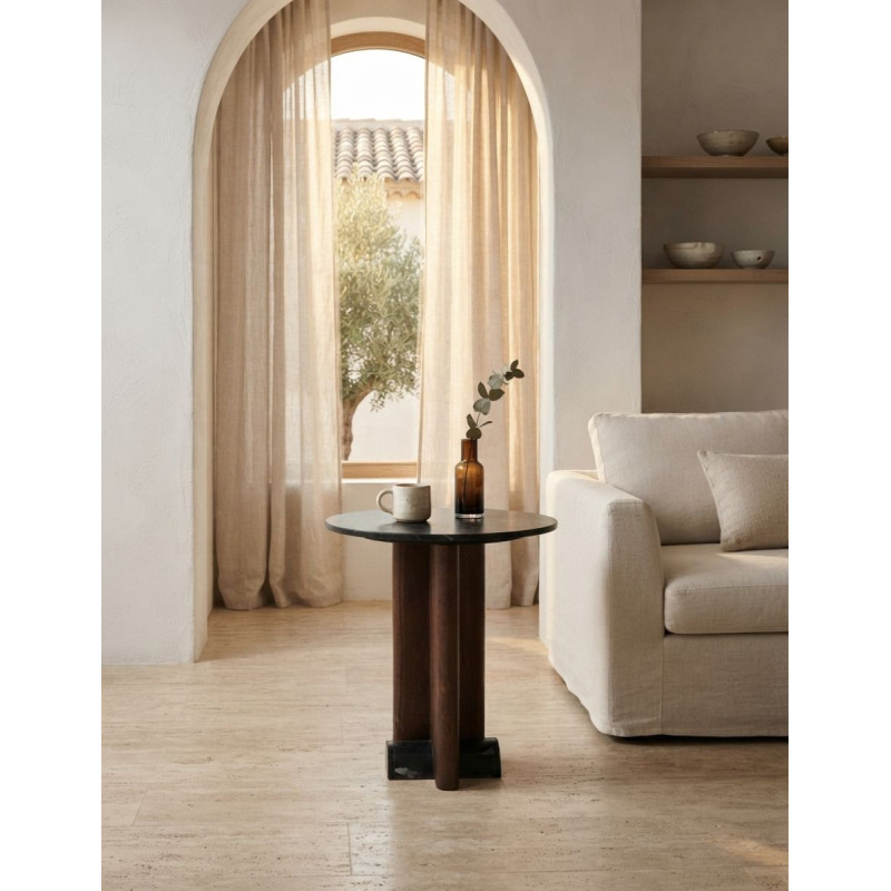 Mesa Eauze Ø50x58 cm. de Mármol y Madera - Montiel