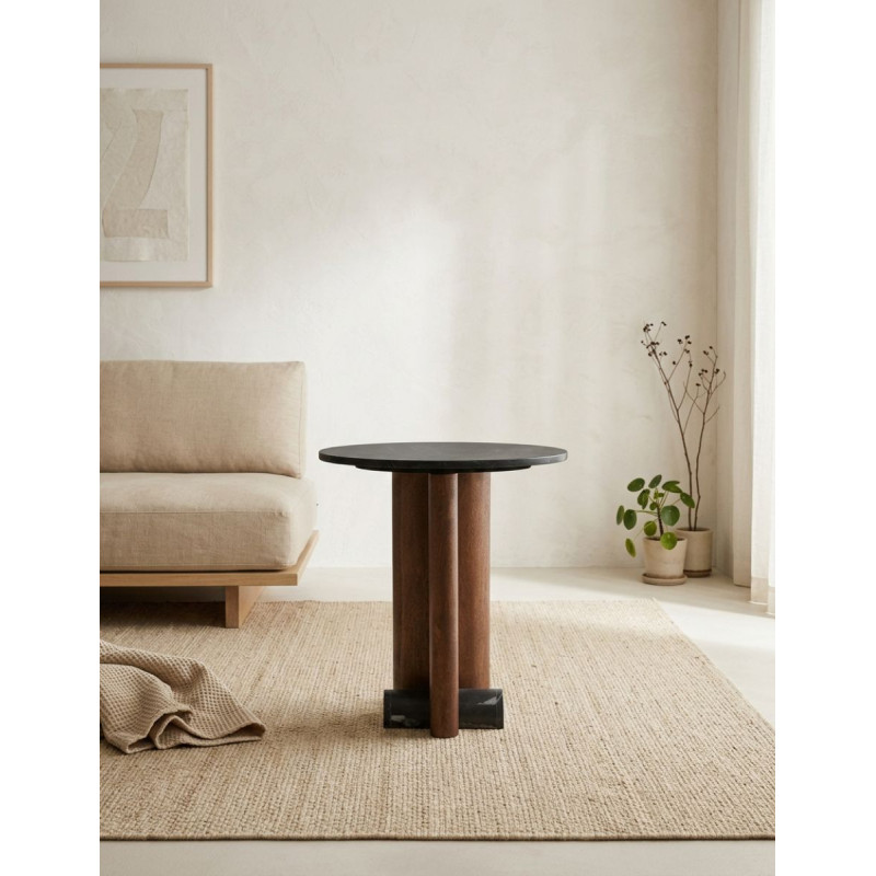 Mesa Eauze Ø50x58 cm. de Mármol y Madera - Montiel