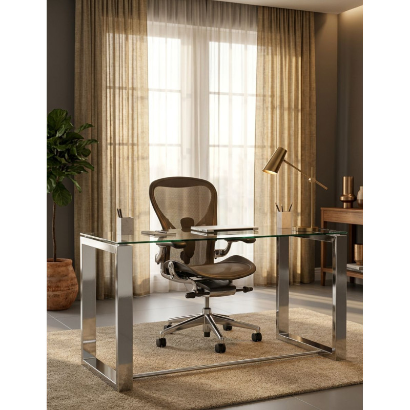 Escritorio Office 140x70cm Patas Cromo/Cristal Templado - Montiel
