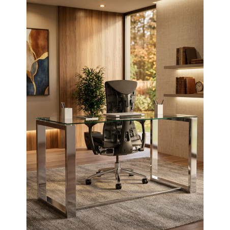 Escritorio Office 140x70cm Patas Cromo/Cristal Templado - Montiel