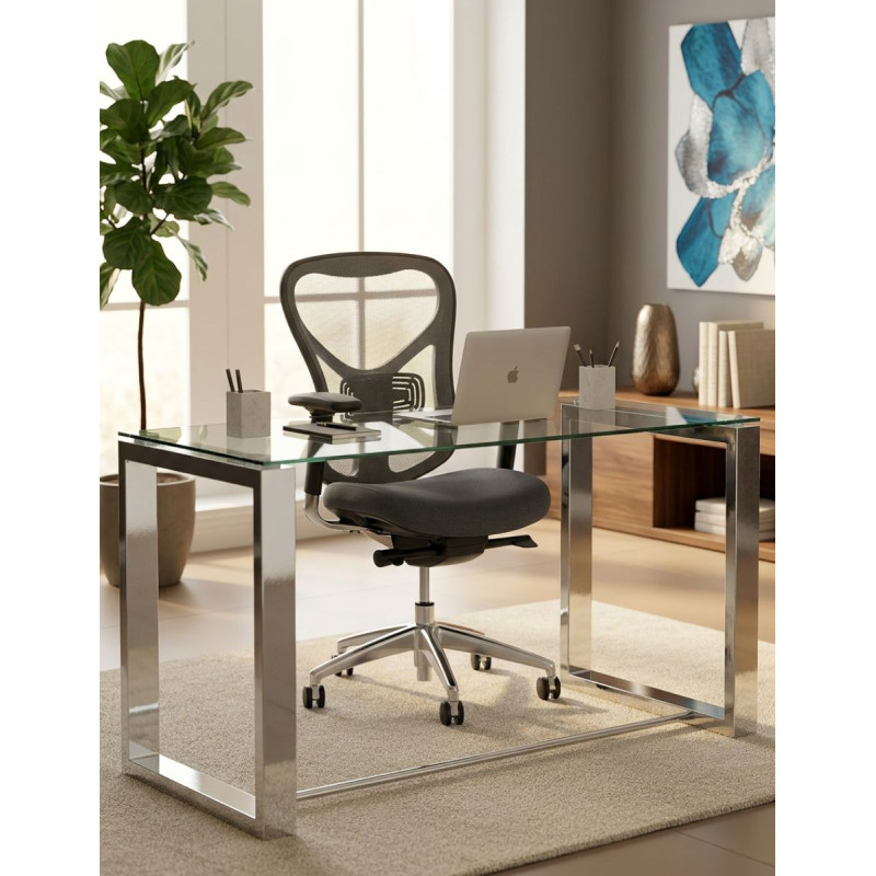 Escritorio Office 140x70cm Patas Cromo/Cristal Templado - Montiel