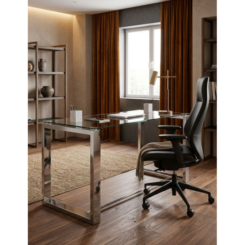 Escritorio Office 140x70cm Patas Cromo/Cristal Templado - Montiel