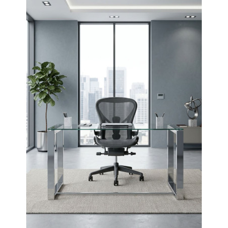 Escritorio Office 140x70cm Patas Cromo/Cristal Templado - Montiel