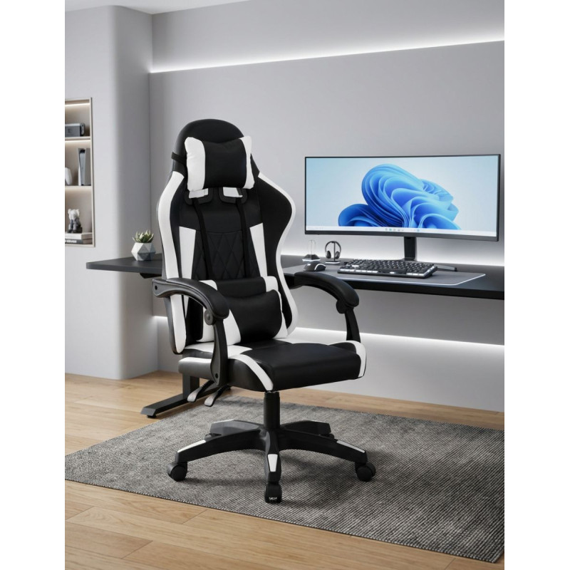 Silla Gaming Master Giratoria Negra y Blanca - Montiel