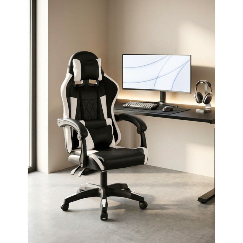 Silla Gaming Master Giratoria Negra y Blanca - Montiel